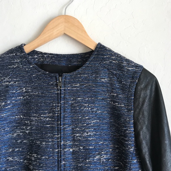Madewell Metallic Blue Tweed Leather Sleeve Jacket - Picture 2 of 7